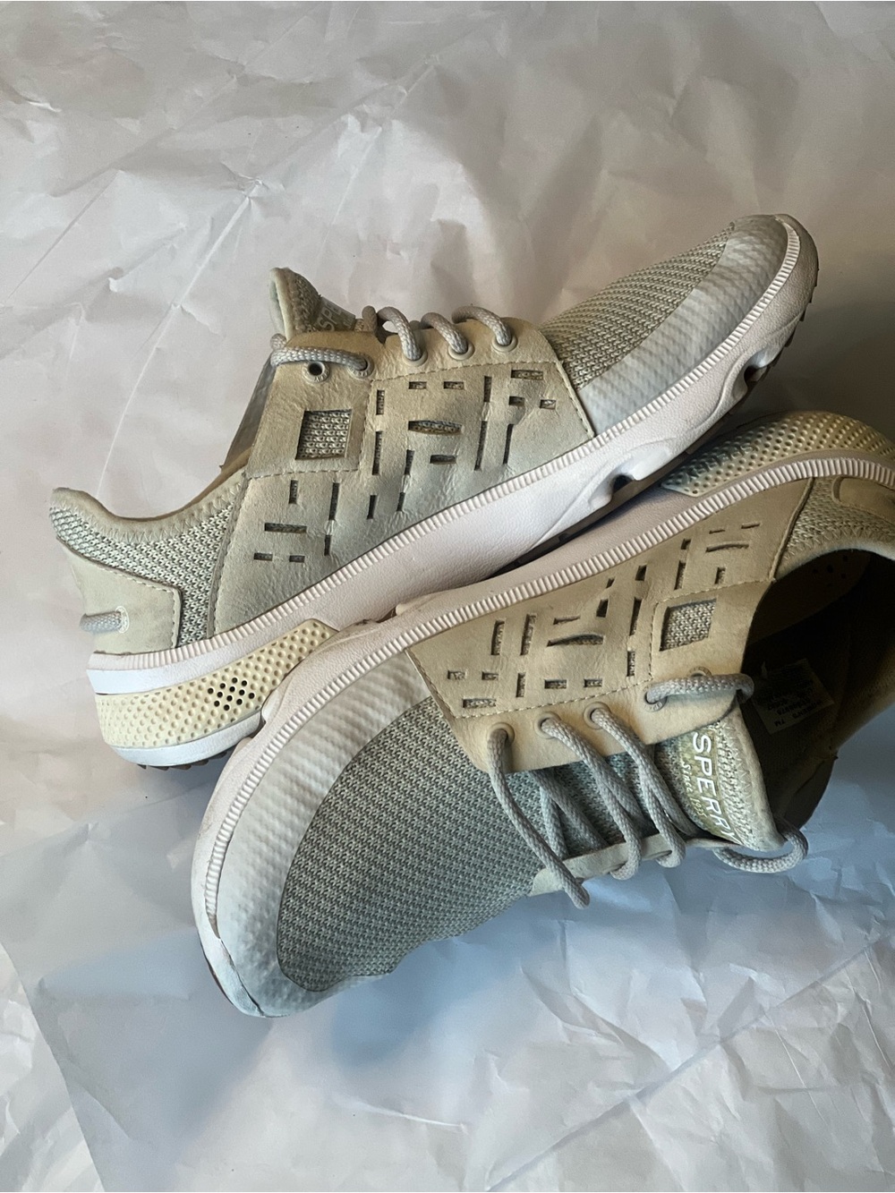 Sperry Neutral Beige Knit & Suede Low-Top Sneaker